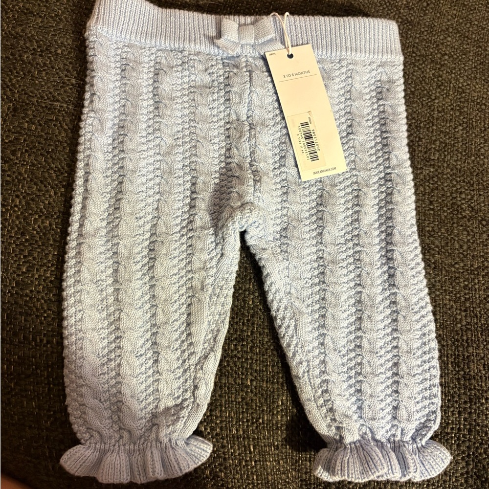 Janie and Jack Light Blue Cable Knit Baby Pants 3-6 Months Elastic Waist